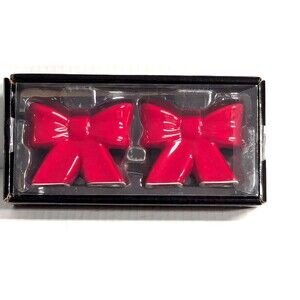 Beekman Home Red Ribbon Salt Pepper Shakers Ceramic Holiday Dining Gift New